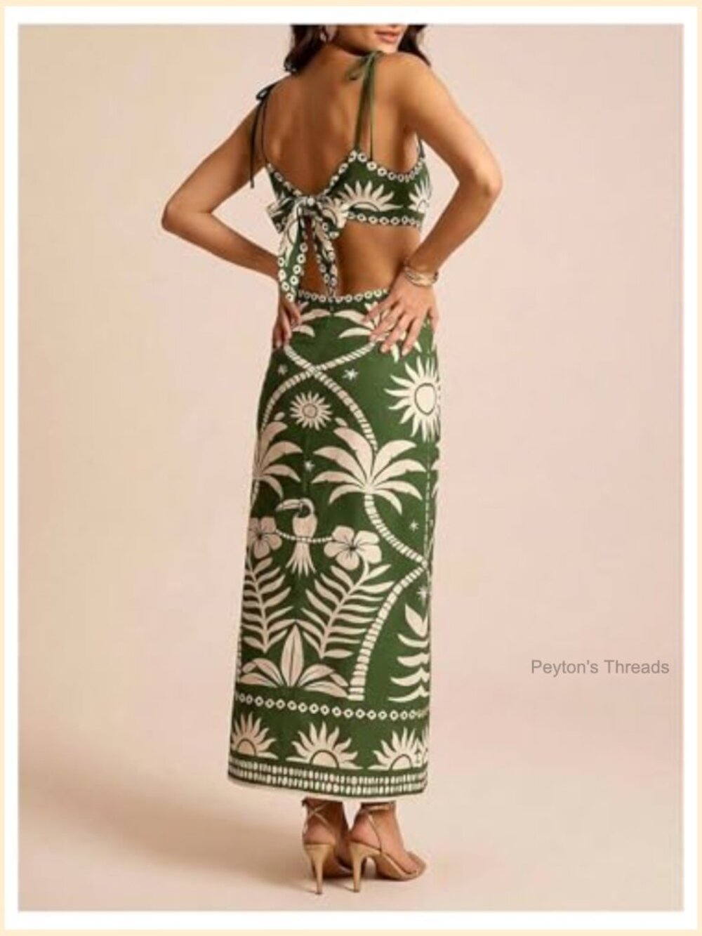 Tropical Cut Out Maxi Dress Spaghetti Strap Backless Back Tie - Picture 2 of 6